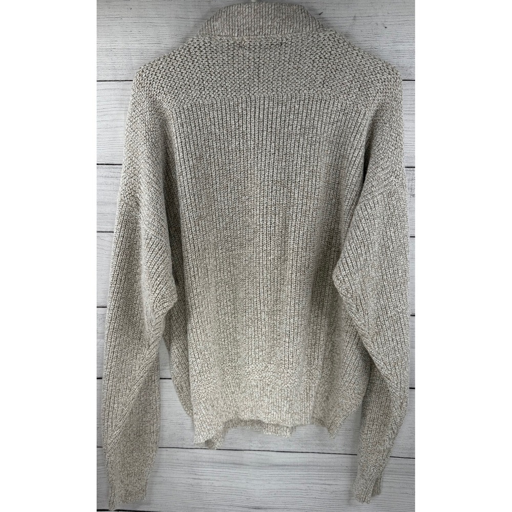 Eddie Bauer VTG Mens Large Henley Sweater Oatmeal Cotton Chunky Knit Mock Neck - Picture 2 of 3
